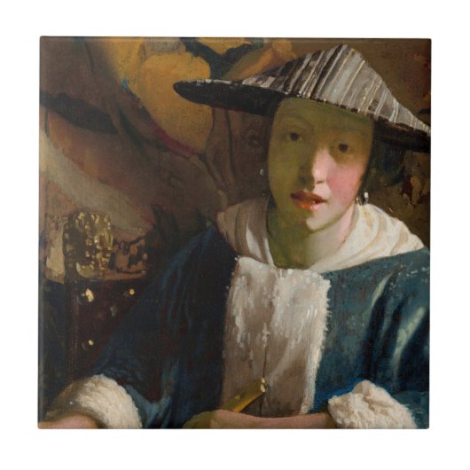 Johannes Vermeer - Meisje met een Flute Tegeltje (Voorkant)