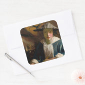 Johannes Vermeer - Meisje met een Flute Vierkante Sticker (Envelop)