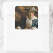 Johannes Vermeer - Meisje met een Flute Vierkante Sticker (Tas)