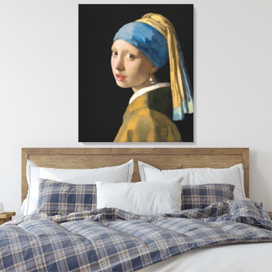 Johannes Vermeer - Meisje met een parel Canvas Afdruk (Insitu (Slaapkamer))