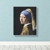 Johannes Vermeer - Meisje met een parel Canvas Afdruk (Insitu (Houten vloer))