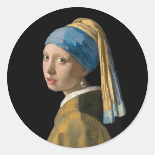 Johannes Vermeer - Meisje met een parel Ronde Sticker (Voorkant)