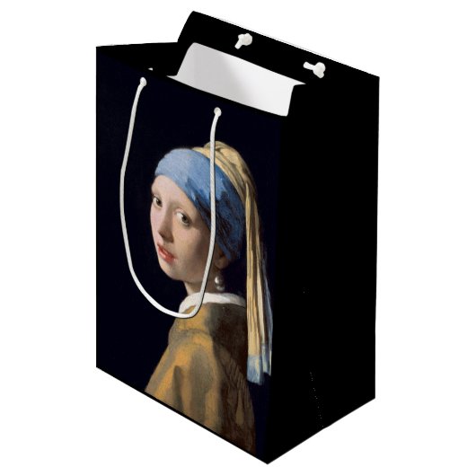 JOHANNES VERMEER - Meisje met een parel van 1665 Medium Cadeauzakje (Voorkant Gekanteld)