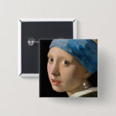 Johannes Vermeer - Meisje met een parel Vierkante Button 5,1 Cm (Voorkant /achterkant)