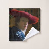 Johannes Vermeer - Meisje met een rood Pet Bad Handdoek (Wasdoekje)