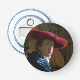 Johannes Vermeer - Meisje met een rood Pet Button Flesopener