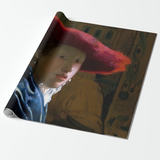 Johannes Vermeer - Meisje met een rood Pet Cadeaupapier (Uitgerold)
