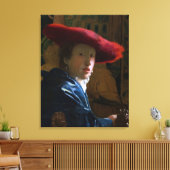 Johannes Vermeer - Meisje met een rood Pet Canvas Afdruk (Insitu (Woonkamer))