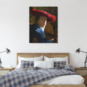 Johannes Vermeer - Meisje met een rood Pet Canvas Afdruk (Insitu (Slaapkamer))