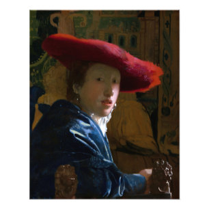 Johannes Vermeer - Meisje met een rood Pet Foto Afdruk