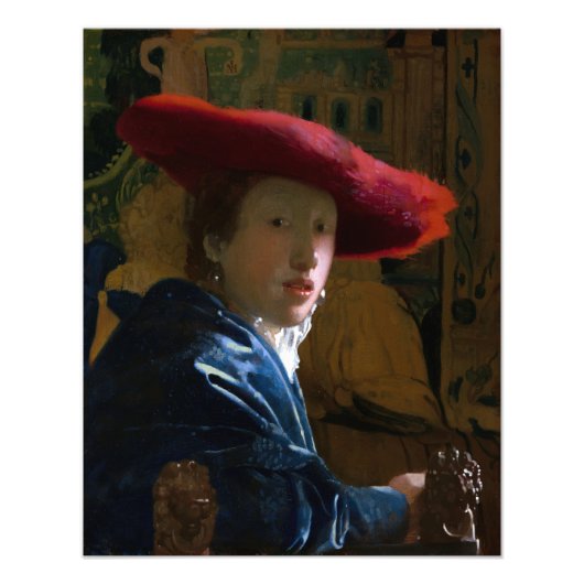 Johannes Vermeer - Meisje met een rood Pet Foto Afdruk (Voorkant)