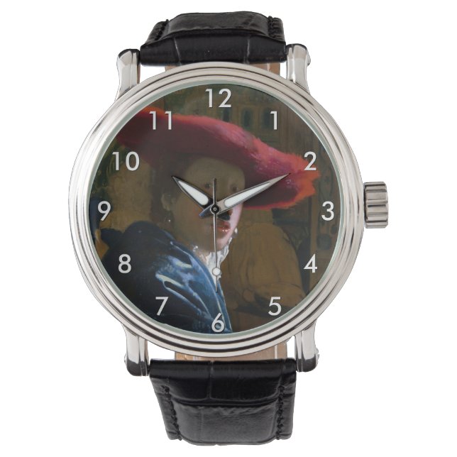 Johannes Vermeer - Meisje met een rood Pet Horloge (Voorkant)