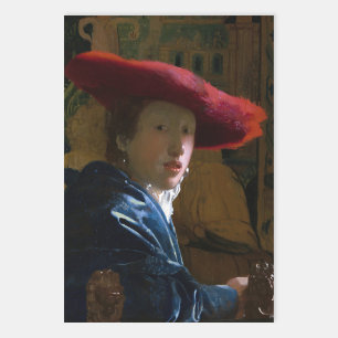 Johannes Vermeer - Meisje met een rood Pet Inpakpapier Vel