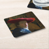 Johannes Vermeer - Meisje met een rood Pet Kartonnen Onderzetters (Schuin)