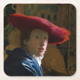 Johannes Vermeer - Meisje met een rood Pet Kartonnen Onderzetters