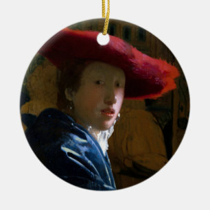 Johannes Vermeer - Meisje met een rood Pet Keramisch Ornament