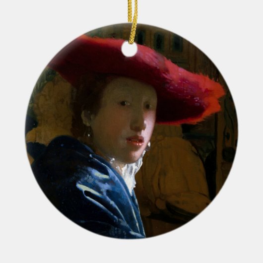 Johannes Vermeer - Meisje met een rood Pet Keramisch Ornament (Voorkant)