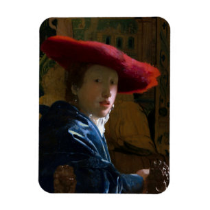 Johannes Vermeer - Meisje met een rood Pet Magneet