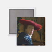 Johannes Vermeer - Meisje met een rood Pet Magneet (Voorkant / Achterkant)