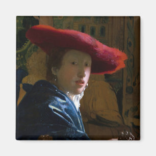 Johannes Vermeer - Meisje met een rood Pet Magneet