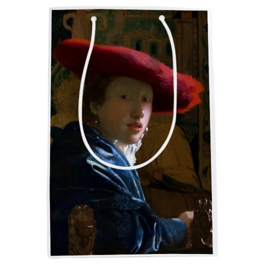 Johannes Vermeer - Meisje met een rood Pet Medium Cadeauzakje (Voorkant)