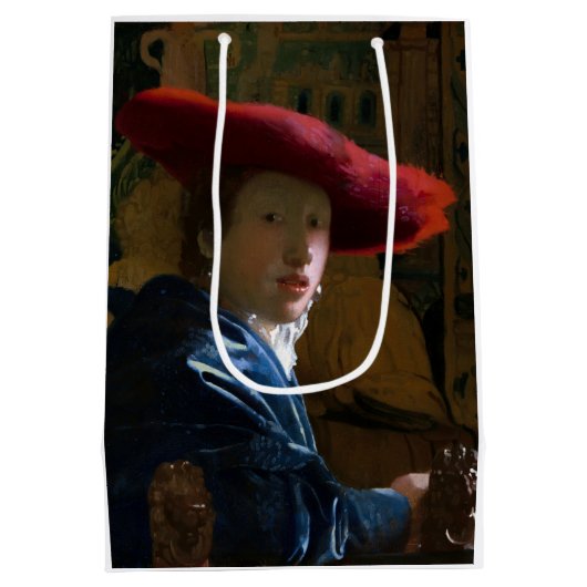 Johannes Vermeer - Meisje met een rood Pet Medium Cadeauzakje (Achterkant)