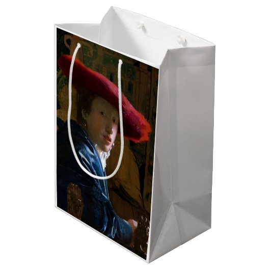 Johannes Vermeer - Meisje met een rood Pet Medium Cadeauzakje (Achterkant Gekanteld)