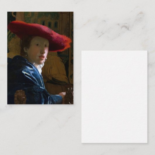 Johannes Vermeer - Meisje met een rood Pet Notitiekaartje (Voorkant / Achterkant)