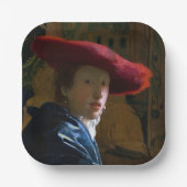 Johannes Vermeer - Meisje met een rood Pet Papieren Bordje (Voorkant)