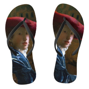 Johannes Vermeer - Meisje met een Rood Pet raam Cl Teenslippers
