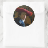 Johannes Vermeer - Meisje met een rood Pet Ronde Sticker (Tas)