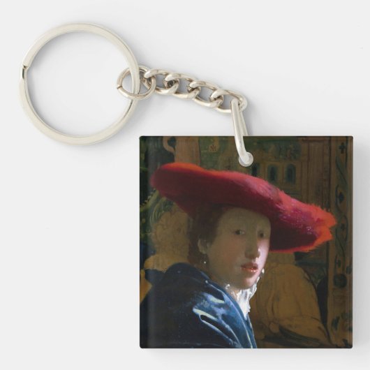 Johannes Vermeer - Meisje met een rood Pet Sleutelhanger (Voorkant)