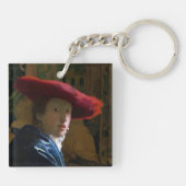 Johannes Vermeer - Meisje met een rood Pet Sleutelhanger (Achterkant)