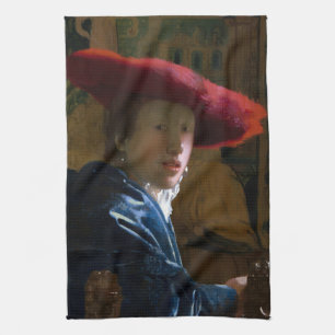Johannes Vermeer - Meisje met een rood Pet Theedoek