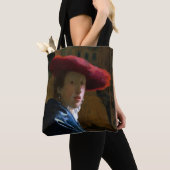 Johannes Vermeer - Meisje met een rood Pet Tote Bag (Dichtbij)