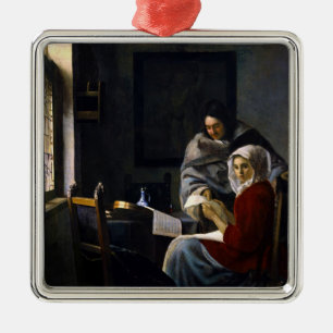 Johannes Vermeer - Meisje onderbroken bij haar muz Metalen Ornament