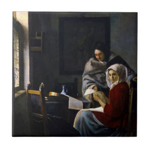 Johannes Vermeer - Meisje onderbroken bij haar muz Tegeltje