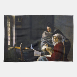 Johannes Vermeer - Meisje onderbroken bij haar muz Theedoek