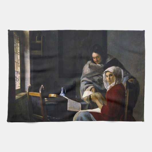 Johannes Vermeer - Meisje onderbroken bij haar muz Theedoek (Horizontaal)