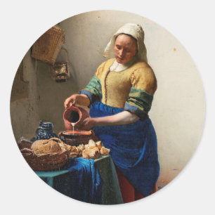 Johannes Vermeer. Milkmaïde. kunst Ronde Sticker