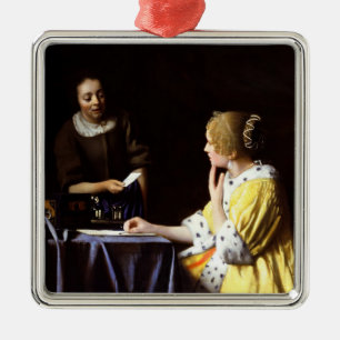Johannes Vermeer - Mistress en Maid Metalen Ornament