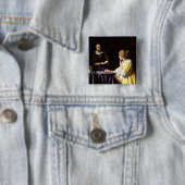 Johannes Vermeer - Mistress en Maid Vierkante Button 5,1 Cm (In situ)