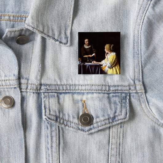 Johannes Vermeer - Mistress en Maid Vierkante Button 5,1 Cm (In situ)