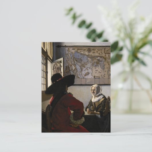 Johannes Vermeer - Officier met een Lachend Meisje Briefkaart (Staand voorkant)