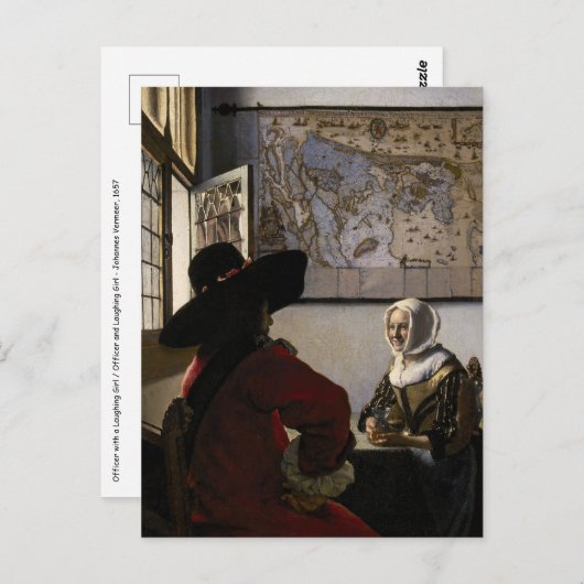 Johannes Vermeer - Officier met een Lachend Meisje Briefkaart (Voorkant / Achterkant)