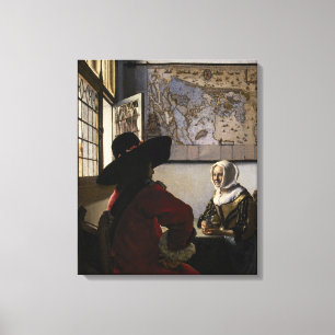 Johannes Vermeer - Officier met een Lachend Meisje Canvas Afdruk