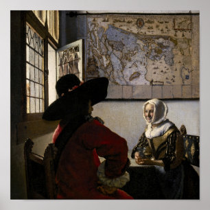 Johannes Vermeer - Officier met een Lachend Meisje Poster