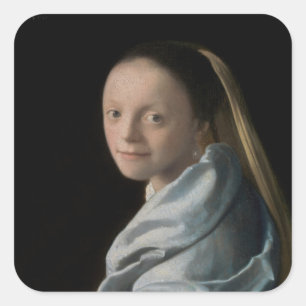 Johannes Vermeer - Studie van een jonge vrouw Vierkante Sticker