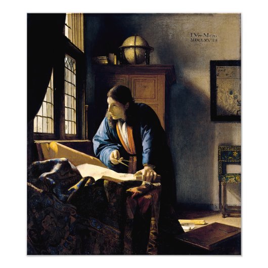 Johannes Vermeer - The Geographer Foto Afdruk (Voorkant)