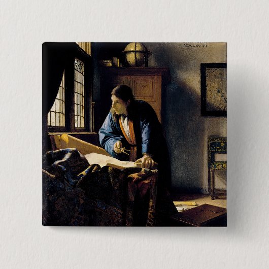 Johannes Vermeer - The Geographer Vierkante Button 5,1 Cm (Voorkant)